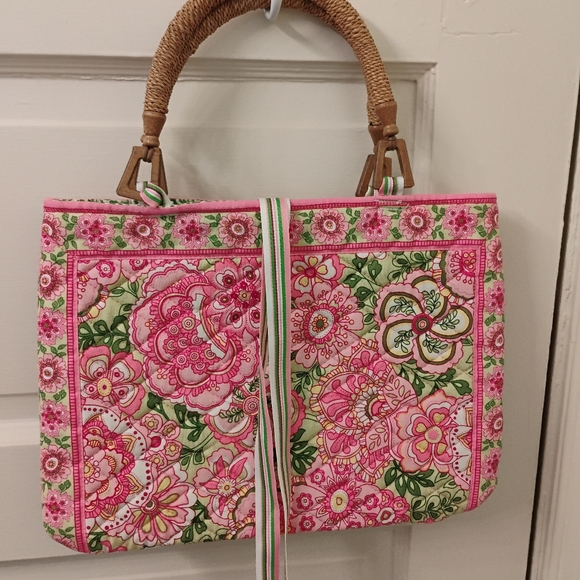 Vera Bradley Pink and Green Floral Tote with Intricate Design - Picture 3 of 6